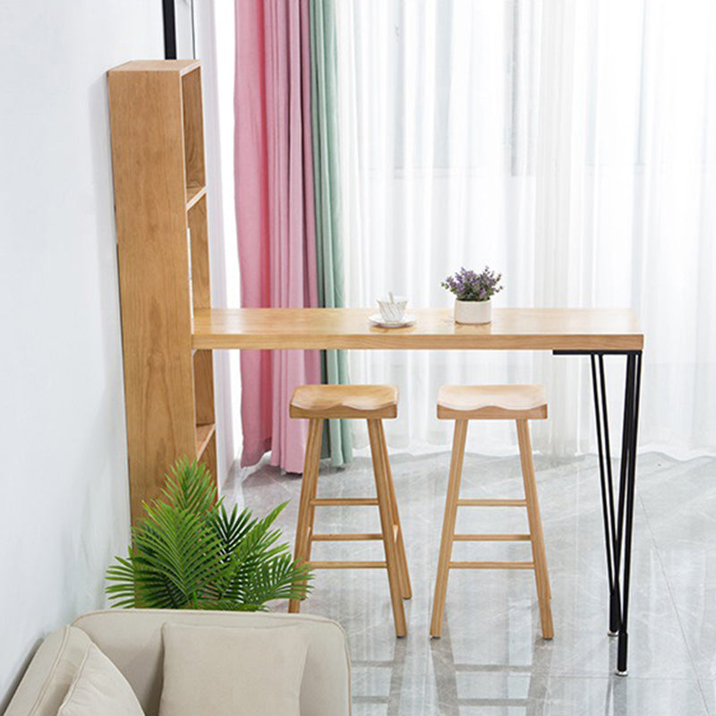 Mesa de bar rectangular, mesa moderna de madera maciza con altura y estantes
