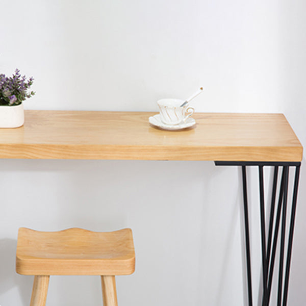 Mesa de bar rectangular, mesa moderna de madera maciza con altura y estantes