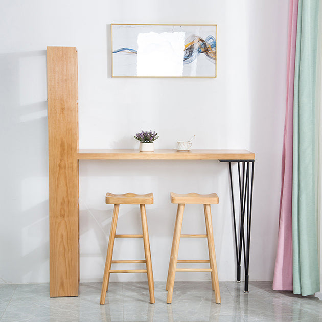 Mesa de bar rectangular, mesa moderna de madera maciza con altura y estantes