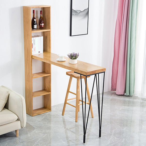 Mesa de bar rectangular, mesa moderna de madera maciza con altura y estantes