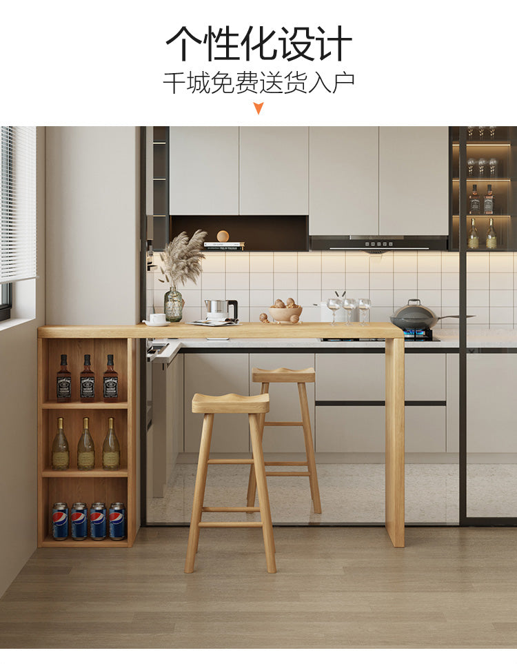 Solid Wood Bar Dining Table Pedestal Rectangle Bistro Bar Table in Natural with Shelves Clearhalo 'Bar Furniture' 'Bar Tables' 'bar_tables' 'furn' 'furn_bar_tables' 'Furniture' 'Kitchen & Dining Furniture' 6127164