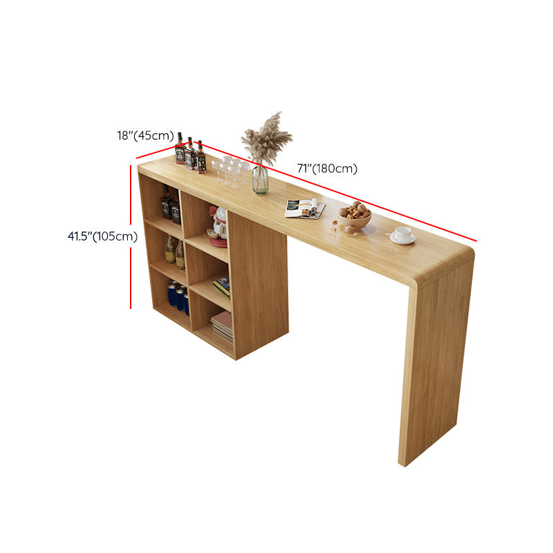 Solid Wood Bar Dining Table Pedestal Rectangle Bistro Bar Table in Natural with Shelves Clearhalo 'Bar Furniture' 'Bar Tables' 'bar_tables' 'furn' 'furn_bar_tables' 'Furniture' 'Kitchen & Dining Furniture' 6127173