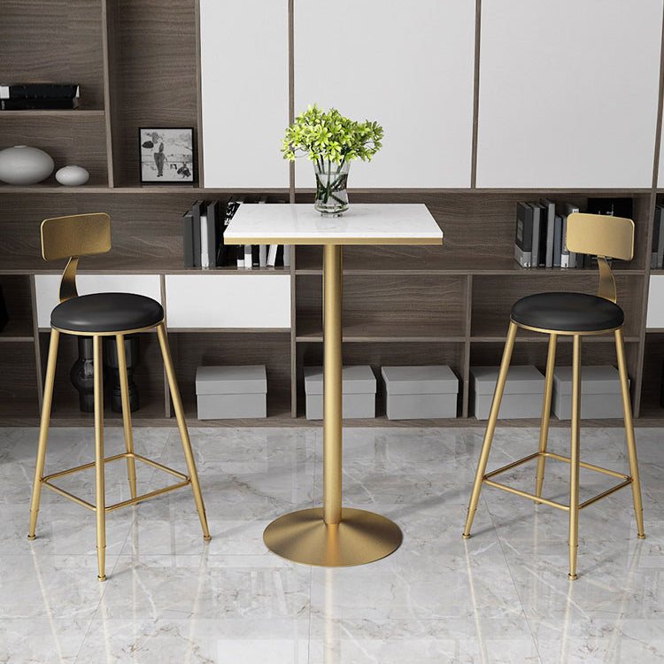 Glam Pedestal Pub Table Artificial Marble Bar Height Cocktail Table 21.7"L x 21.7"W x 41.3"H White Square Clearhalo 'Bar Furniture' 'Bar Tables' 'bar_tables' 'furn' 'furn_bar_tables' 'Furniture' 'Kitchen & Dining Furniture' 6127219