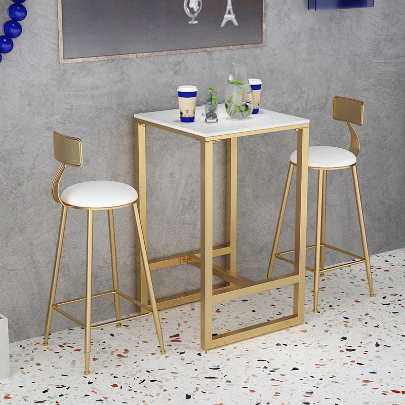 Modern Bar Table Gold and Metal Base Bar Table for Kitchen Living Room Coffee Room 23.6"L x 23.6"W x 41.3"H White Without Chairs Clearhalo 'Bar Furniture' 'Bar Tables' 'bar_tables' 'furn' 'furn_bar_tables' 'Furniture' 'Kitchen & Dining Furniture' 6127332