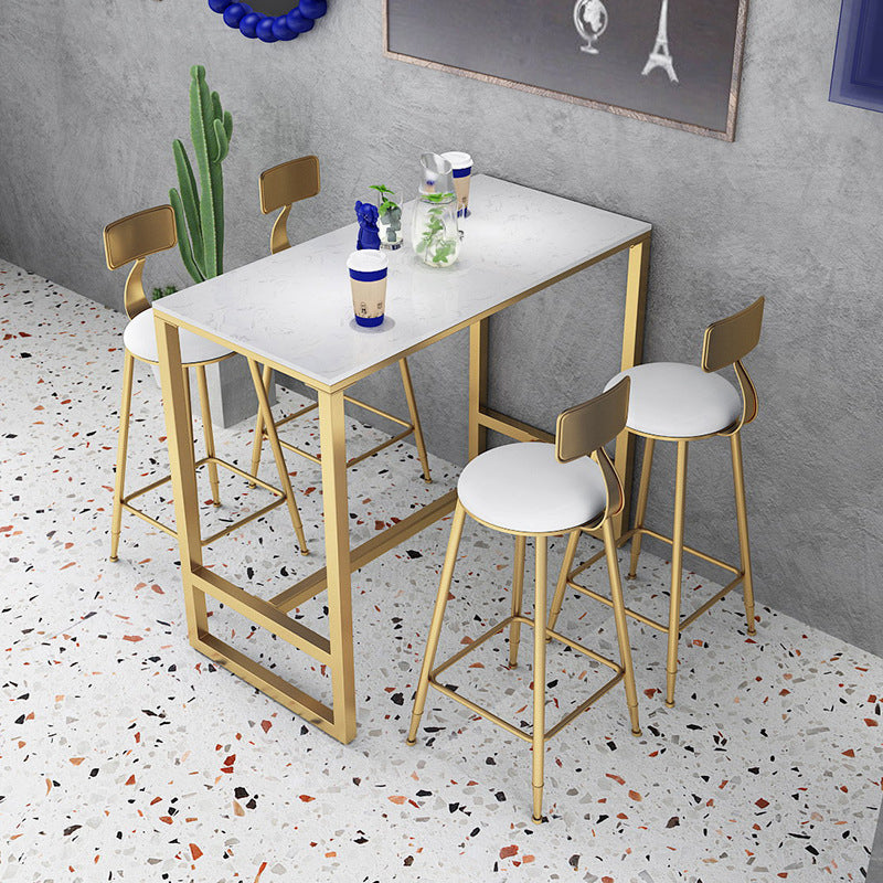 Modern Bar Table Gold and Metal Base Bar Table for Kitchen Living Room Coffee Room 51.2"L x 23.6"W x 41.3"H White Without Chairs Clearhalo 'Bar Furniture' 'Bar Tables' 'bar_tables' 'furn' 'furn_bar_tables' 'Furniture' 'Kitchen & Dining Furniture' 6127333