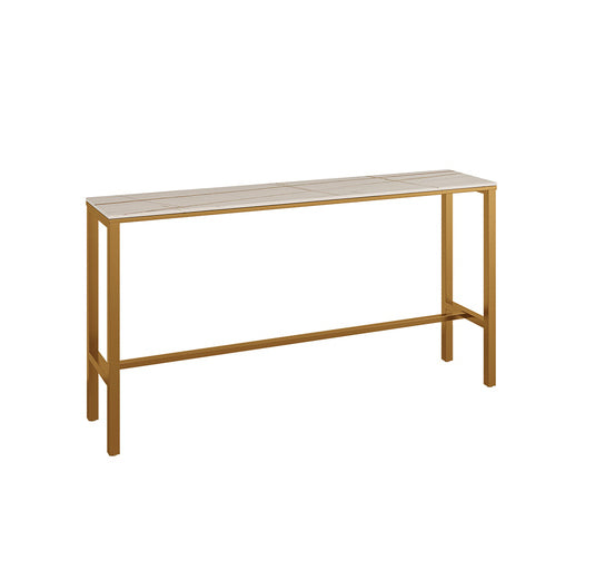 Industrial Iron Bar Table Faux Marble Rectangle Top 41.3"H Bistro Table with Footrest White-Gold Without Chairs Clearhalo 'Bar Furniture' 'Bar Stools' 'Bar Tables' 'bar_stools' 'bar_tables' 'furn' 'furn_bar_tables' 'furniture_bar_stools' 'Kitchen & Dining Furniture' 'kitchen&dining_furn' 'kitchen' 'kitchen_furn' Furniture' 6127814