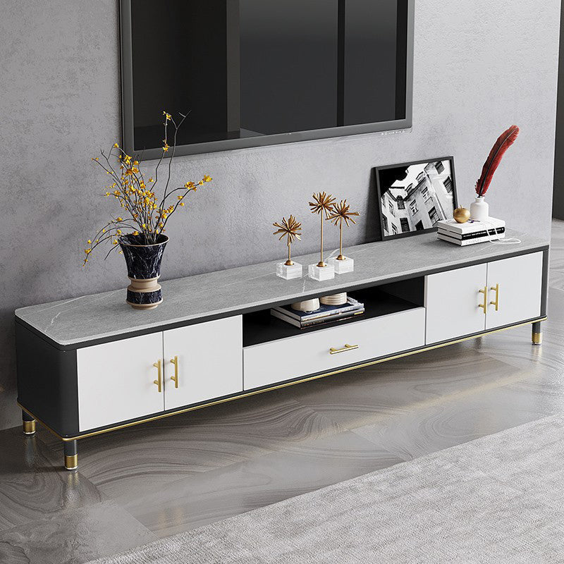 Modern Stone TV Media Stand Wooden Open Shelving 16" W TV Stand with Splayed Legs Grey Clearhalo 'furn' 'furn_tv_stands_entertainment_centers' 'Furniture' 'Living Room Furniture' 'TV Stands & Entertainment Centers' 'TV Stands & Media Storage Furniture' 'tv_stands_entertainment_centers' 6127935