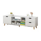 Faux Wood TV Stand Modern TV Media Stand with Doors for Living Room