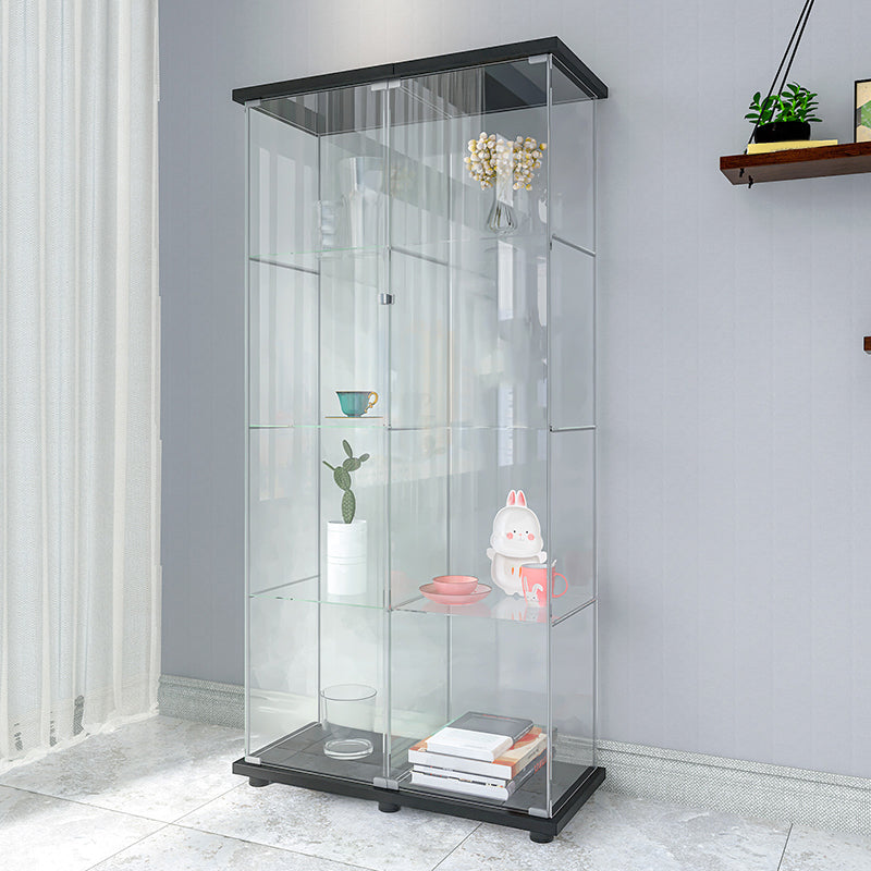Contemporary Tempered Glass Curio Cabinet Glass Doors Display Cabinet for Bedroom 32"L x 14"W x 65"H Black Clearhalo 'Display & China Cabinets' 'display_china_cabinets' 'furn' 'furn_display_china_cabinets' 'Furniture' 'Kitchen & Dining Furniture' 6128044