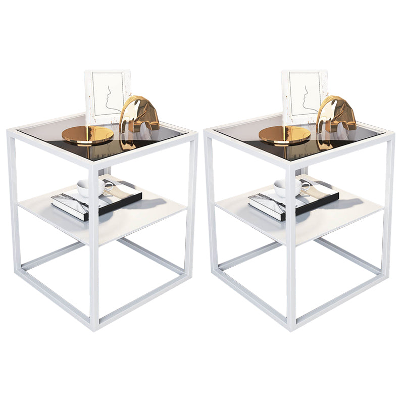 Industrial Open Storage Letto da comodino in vetro e tavolo da notte di ferro con ripiani