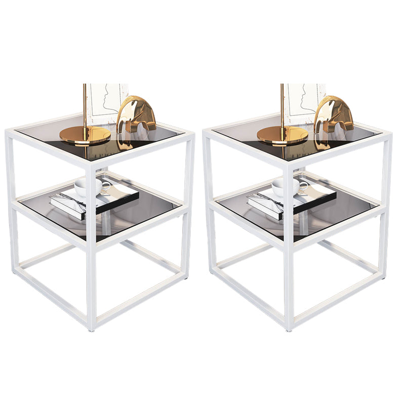 Industrial Open Storage Letto da comodino in vetro e tavolo da notte di ferro con ripiani