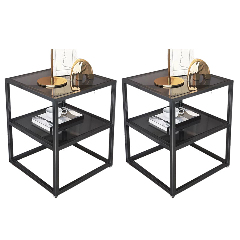 Industrial Open Storage Letto da comodino in vetro e tavolo da notte di ferro con ripiani