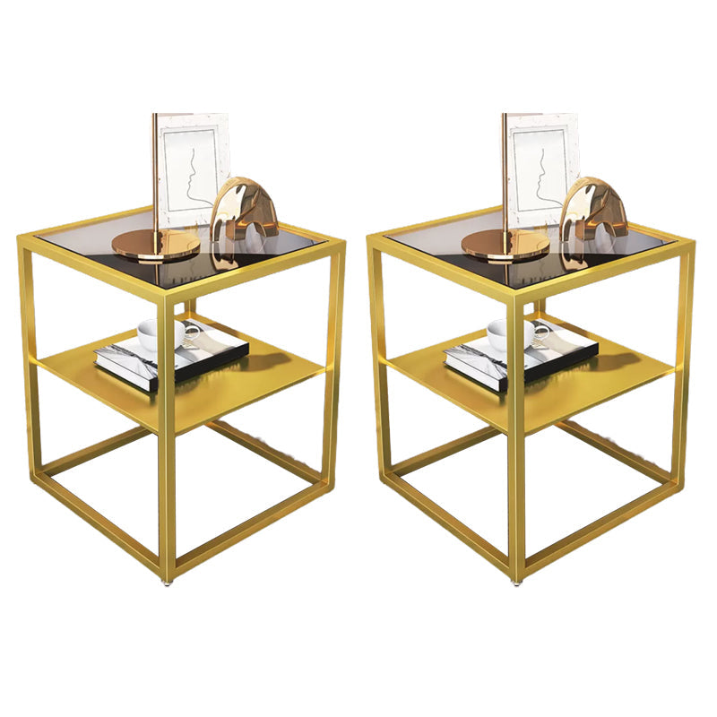 Industrial Open Storage Letto da comodino in vetro e tavolo da notte di ferro con ripiani