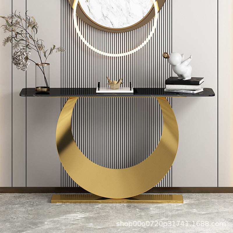 Contemporary Console Accent Table Antique Finish Rectangle Console Sofa Table 47"L x 12"W x 31"H Gold Black Gold Clearhalo 'Console Tables' 'console_tables' 'Entry & Mudroom Furniture' 'furn' 'furn_console_tables' 'Furniture' 6129148
