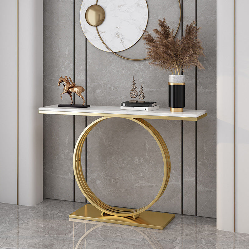 31.5-inch Tall Marble Console Table Rectangle End Table with Shelf 55"L x 12"W x 31"H White-Gold Clearhalo 'Console Tables' 'console_tables' 'Entry & Mudroom Furniture' 'furn' 'furn_console_tables' 'Furniture' 6129161