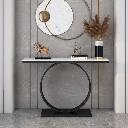 31.5-inch Tall Marble Console Table Rectangle End Table with Shelf White-Black Clearhalo 'Console Tables' 'console_tables' 'Entry & Mudroom Furniture' 'furn' 'furn_console_tables' 'Furniture' 6129162