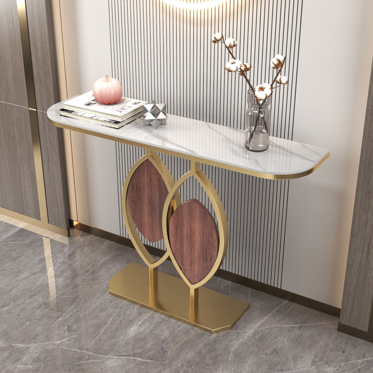 Glam Half Moon Console Sofa Tafel Antieke afwerking Console Accenttabel