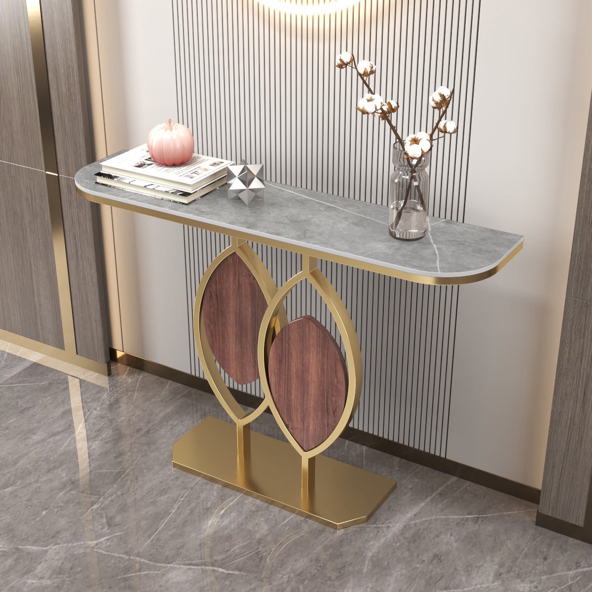 Glam Half Moon Console Sofa Tafel Antieke afwerking Console Accenttabel