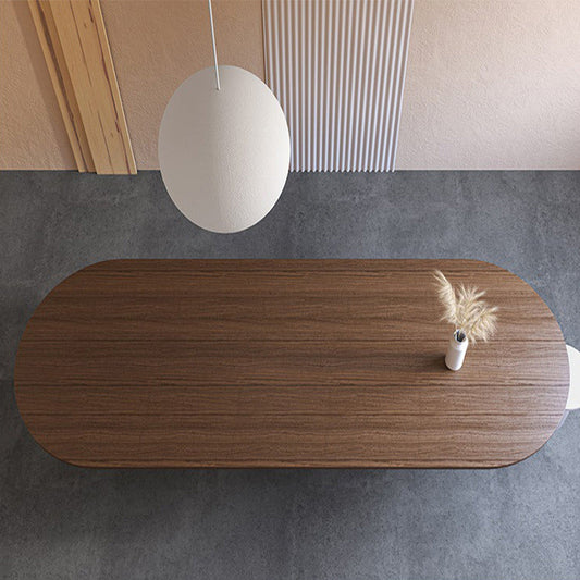 Solid Wood Top Dining Table Modern Oval Table with Double Pedestal Base