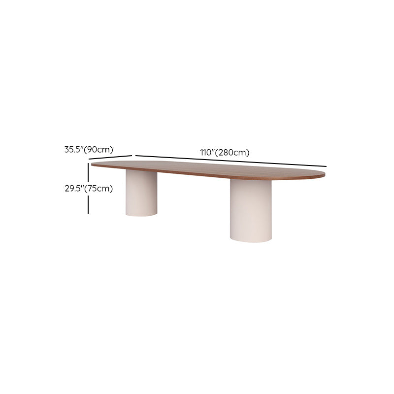 Solid Wood Top Dining Table Modern Oval Table with Double Pedestal Base