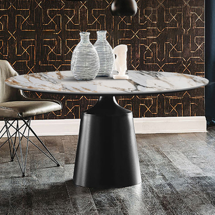 Traditional Luxury Round Dining Table Sintered Stone Top Table with Pedestal Base Black 47.2"L x 47.2"W x 29.5"H Without Chairs Clearhalo 'Dining Tables & Seating' 'Dining Tables' 'dining_table' 'furn' 'furn_dining_table' 'Furniture' 'Kitchen & Dining Furniture' 6129388