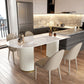 Mesa de comedor de piedra sinterizada de forma libre mesa blanca de lujo con pedestal doble