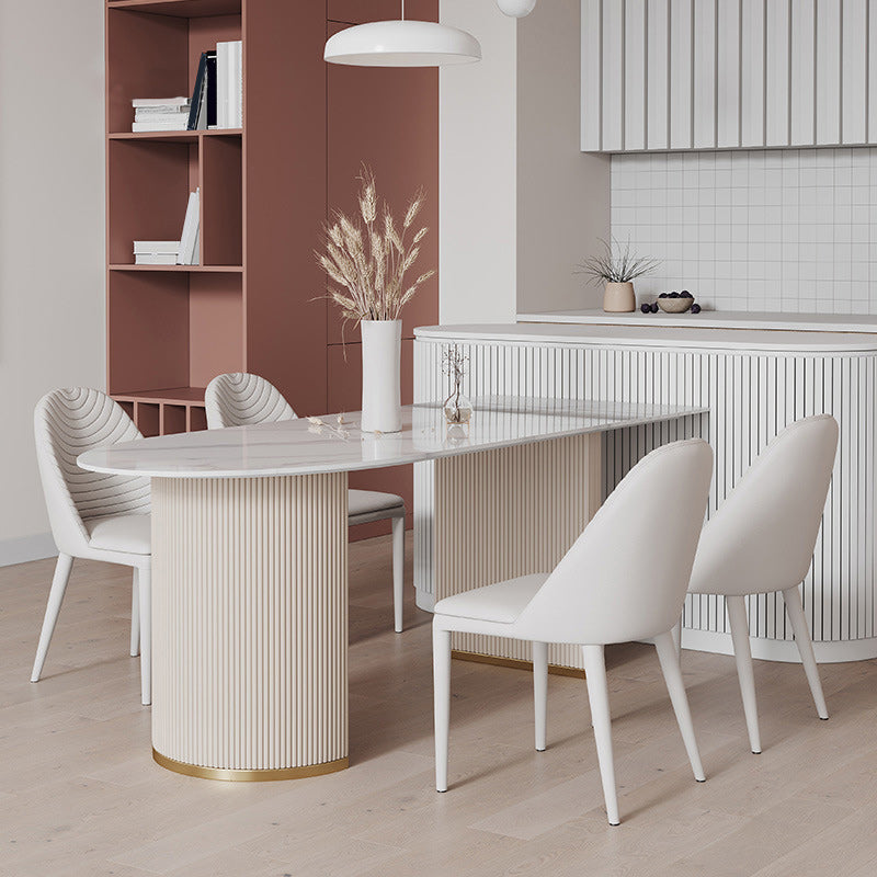 Mesa de comedor de piedra sinterizada de forma libre mesa blanca de lujo con pedestal doble