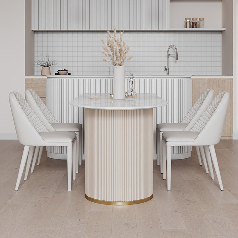 Mesa de comedor de piedra sinterizada de forma libre mesa blanca de lujo con pedestal doble