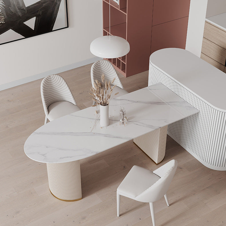 Mesa de comedor de piedra sinterizada de forma libre mesa blanca de lujo con pedestal doble