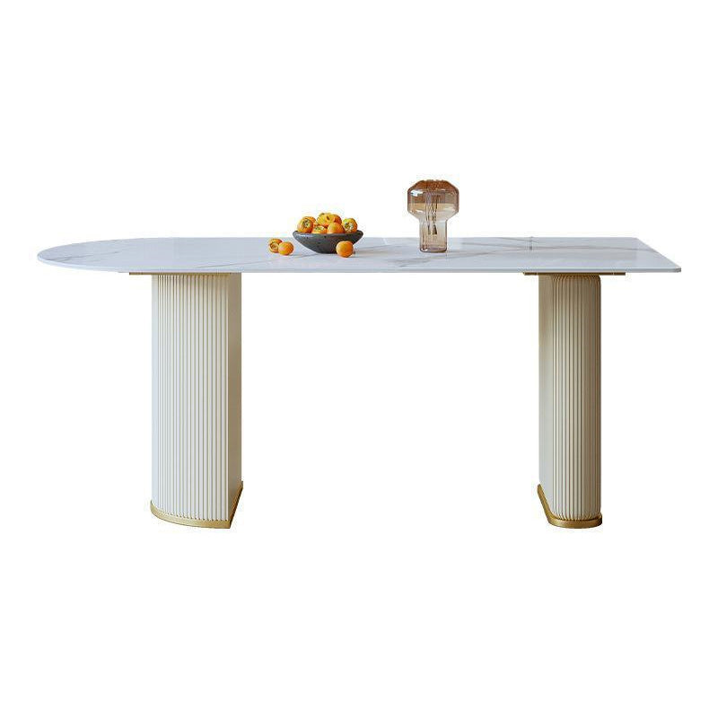 Mesa de comedor de piedra sinterizada de forma libre mesa blanca de lujo con pedestal doble