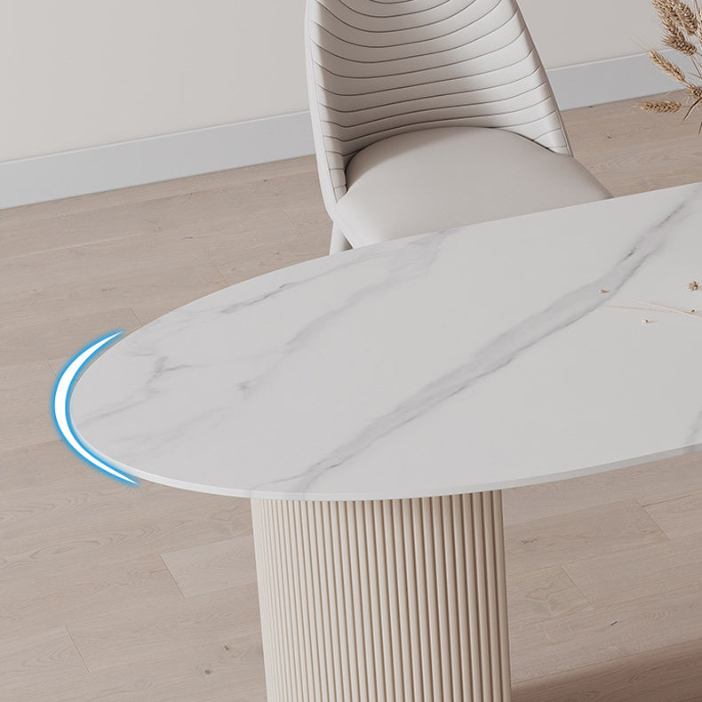 Mesa de comedor de piedra sinterizada de forma libre mesa blanca de lujo con pedestal doble