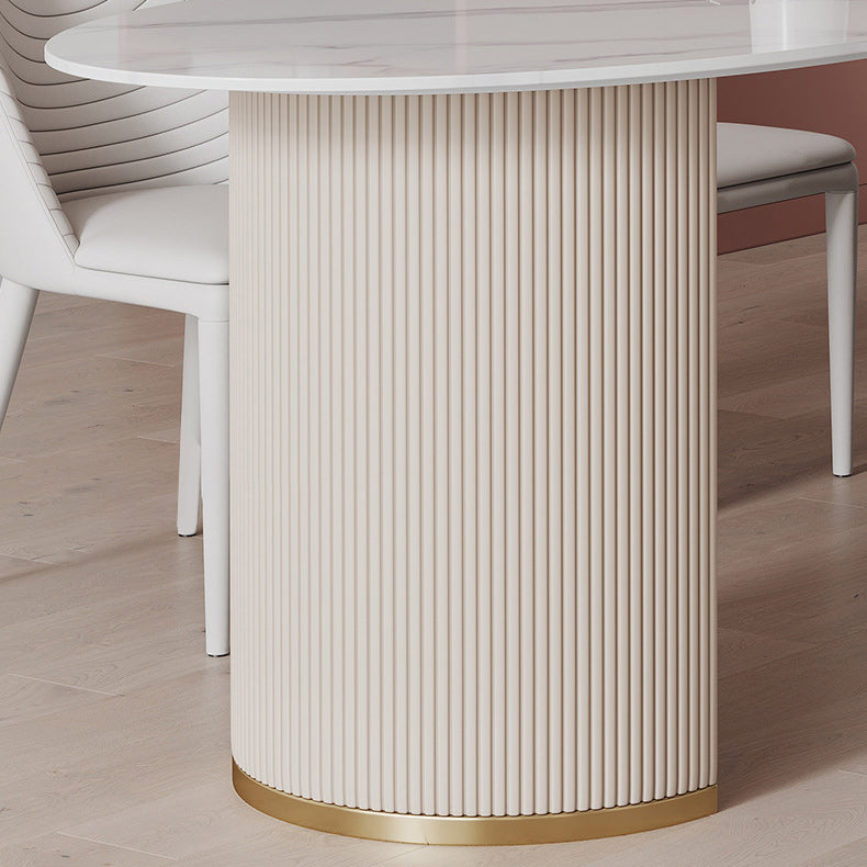 Mesa de comedor de piedra sinterizada de forma libre mesa blanca de lujo con pedestal doble