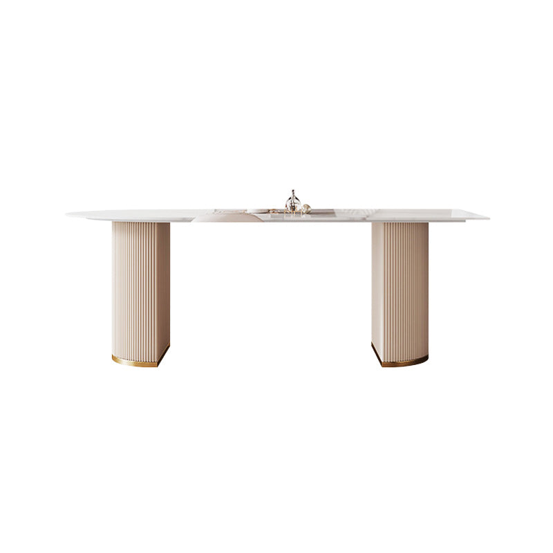 Mesa de comedor de piedra sinterizada de forma libre mesa blanca de lujo con pedestal doble