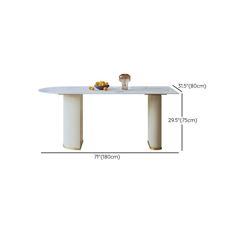 Mesa de comedor de piedra sinterizada de forma libre mesa blanca de lujo con pedestal doble