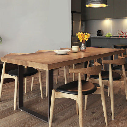 Modern Wood Top Dining Table Rectangle Solid Wood Table with Sled Base