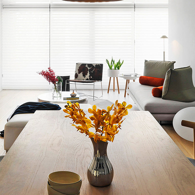 Modern Wood Top Dining Table Rectangle Solid Wood Table with Sled Base