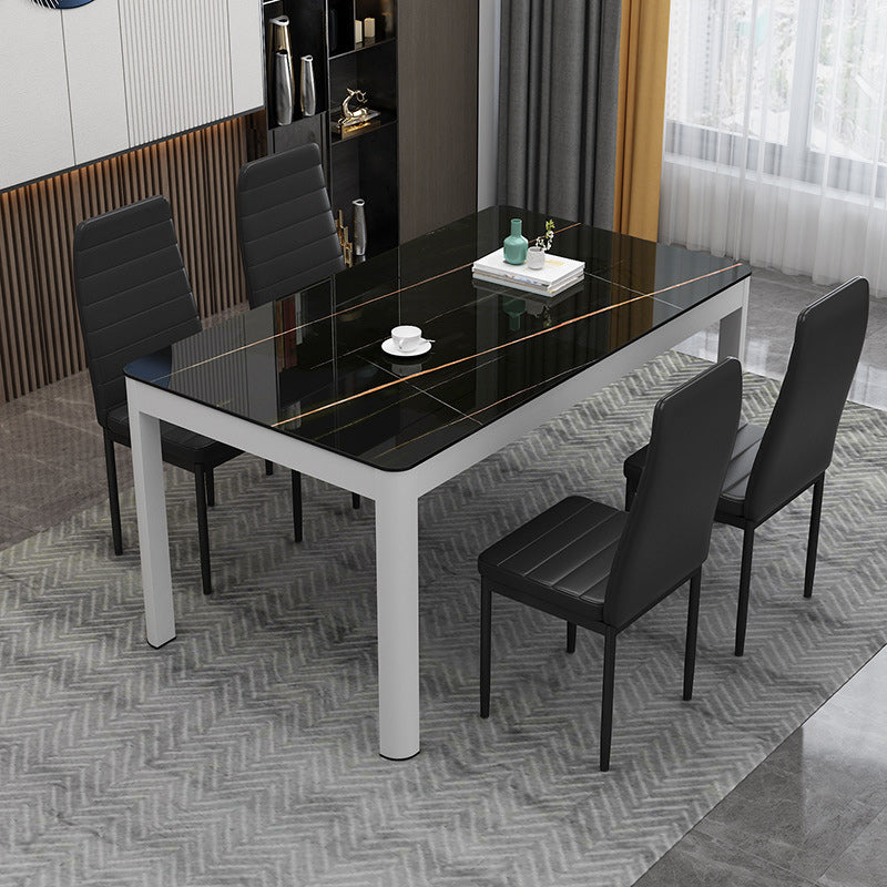 Metal Modern Rectangle Indoor Table Glass Top Table for Dining Room and Kitchen Black 47.2"L x 27.6"W x 29.5"H Without Chairs Clearhalo 'Dining Tables & Seating' 'Dining Tables' 'dining_table' 'furn' 'furn_dining_table' 'Furniture' 'Kitchen & Dining Furniture' 6129428
