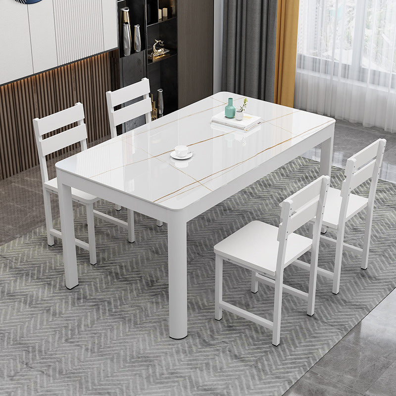 Metal Modern Rectangle Indoor Table Glass Top Table for Dining Room and Kitchen White 47.2"L x 27.6"W x 29.5"H Without Chairs Clearhalo 'Dining Tables & Seating' 'Dining Tables' 'dining_table' 'furn' 'furn_dining_table' 'Furniture' 'Kitchen & Dining Furniture' 6129429