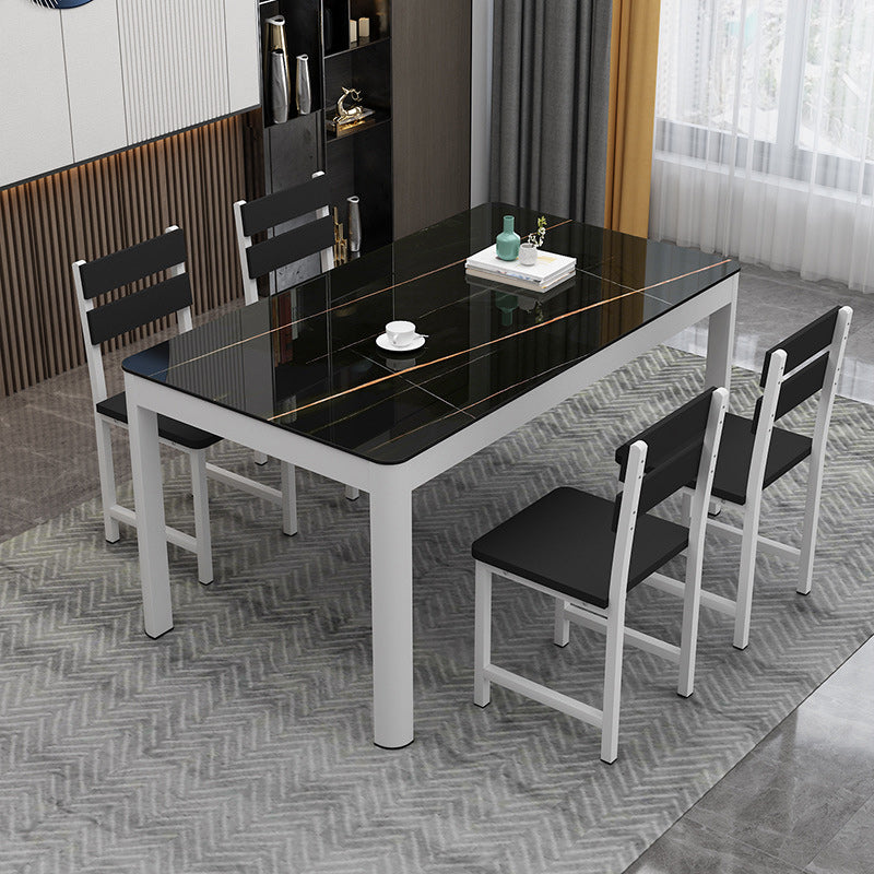 Metal Modern Rectangle Indoor Table Glass Top Table for Dining Room and Kitchen Black 51.2"L x 31.5"W x 29.5"H Without Chairs Clearhalo 'Dining Tables & Seating' 'Dining Tables' 'dining_table' 'furn' 'furn_dining_table' 'Furniture' 'Kitchen & Dining Furniture' 6129430