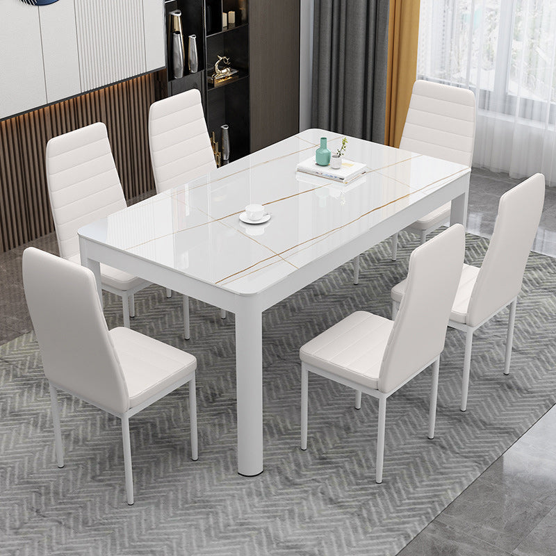 Metal Modern Rectangle Indoor Table Glass Top Table for Dining Room and Kitchen White 51.2"L x 31.5"W x 29.5"H Without Chairs Clearhalo 'Dining Tables & Seating' 'Dining Tables' 'dining_table' 'furn' 'furn_dining_table' 'Furniture' 'Kitchen & Dining Furniture' 6129431