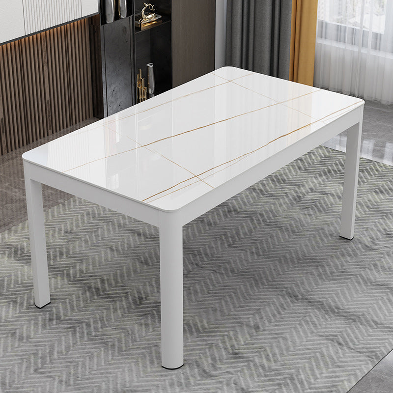 Metal Modern Rectangle Indoor Table Glass Top Table for Dining Room and Kitchen White 39.4"L x 23.6"W x 29.5"H Without Chairs Clearhalo 'Dining Tables & Seating' 'Dining Tables' 'dining_table' 'furn' 'furn_dining_table' 'Furniture' 'Kitchen & Dining Furniture' 6129436