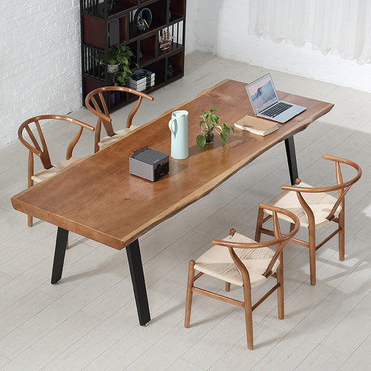 Solid Wood Top Dining Table Modern Rectangle Table with 4 Legs Without Chairs