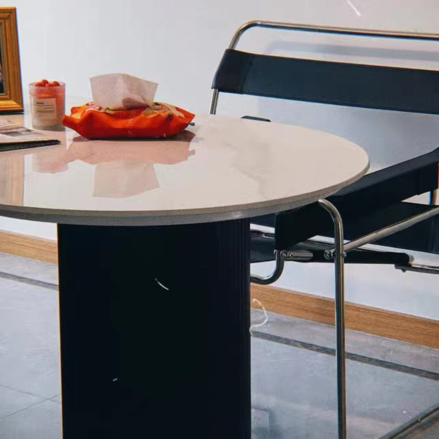 Mesa de piedra sinterizada de lujo mesa blanca ovalada con pedestal negro doble