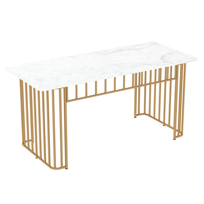 Mesa de comedor de piedra de lujo para mesa rectángulo de restaurante con base de metal