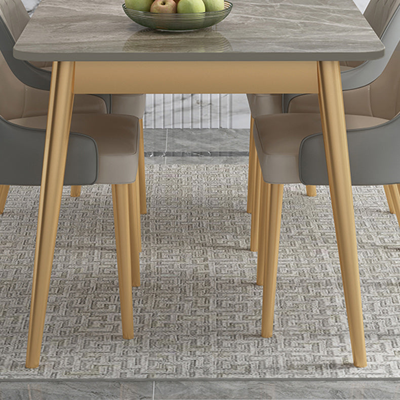 Luxe gesinterde stenen eettafel rechthoek grijze boventafel met metalen 4 poten