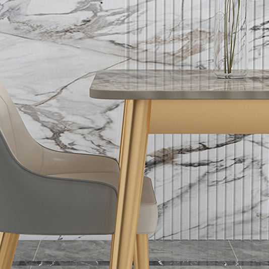 Luxury Sintered Stone Dining Table Rectangle Grey Top Table with Metal 4 Legs