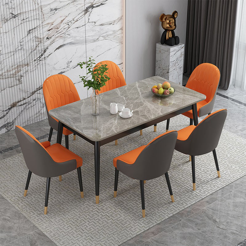 Luxe gesinterde stenen eettafel rechthoek grijze boventafel met metalen 4 poten