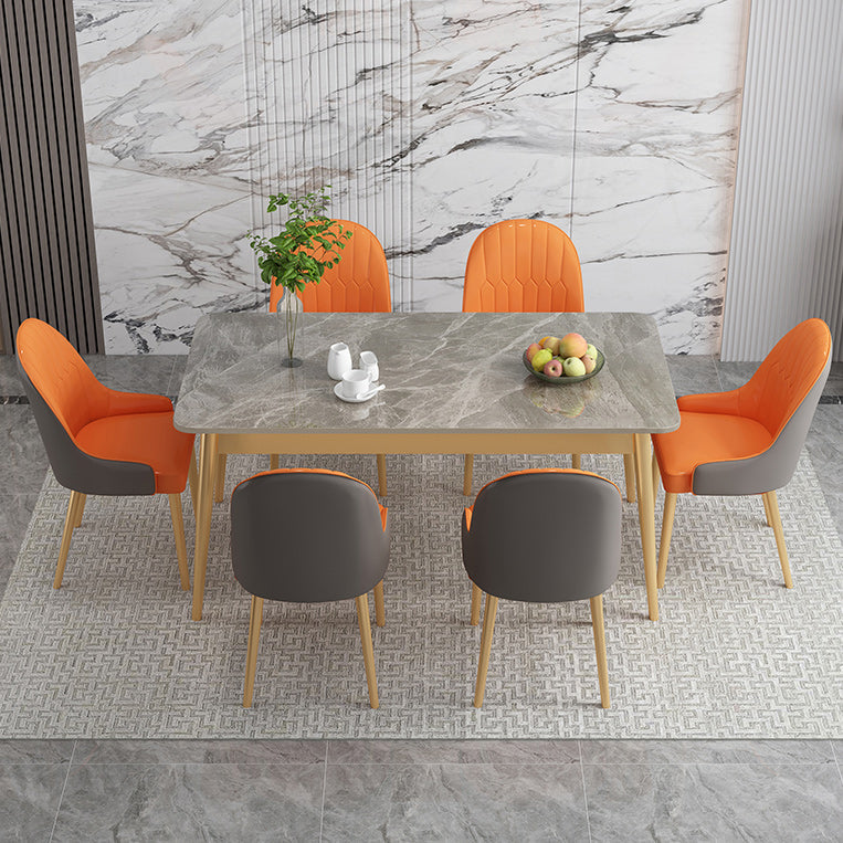 Luxe gesinterde stenen eettafel rechthoek grijze boventafel met metalen 4 poten