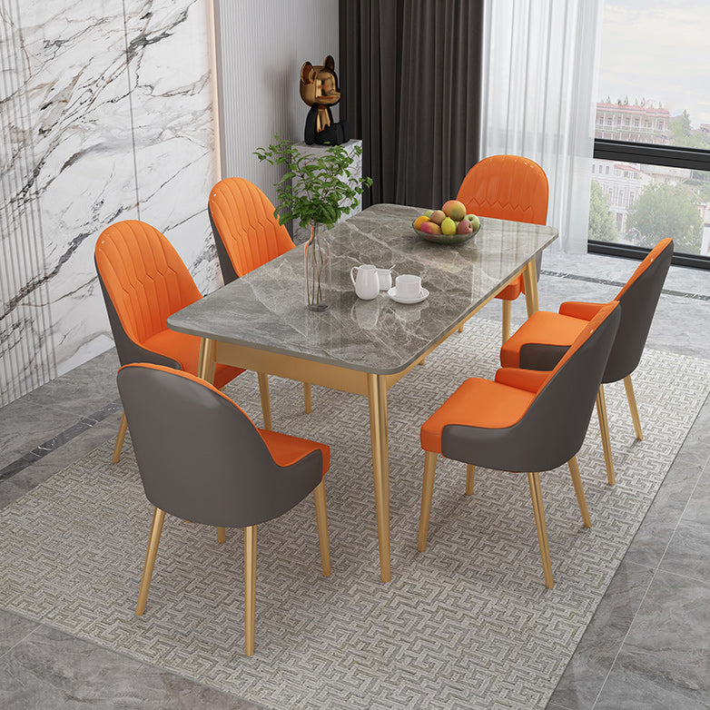 Luxe gesinterde stenen eettafel rechthoek grijze boventafel met metalen 4 poten