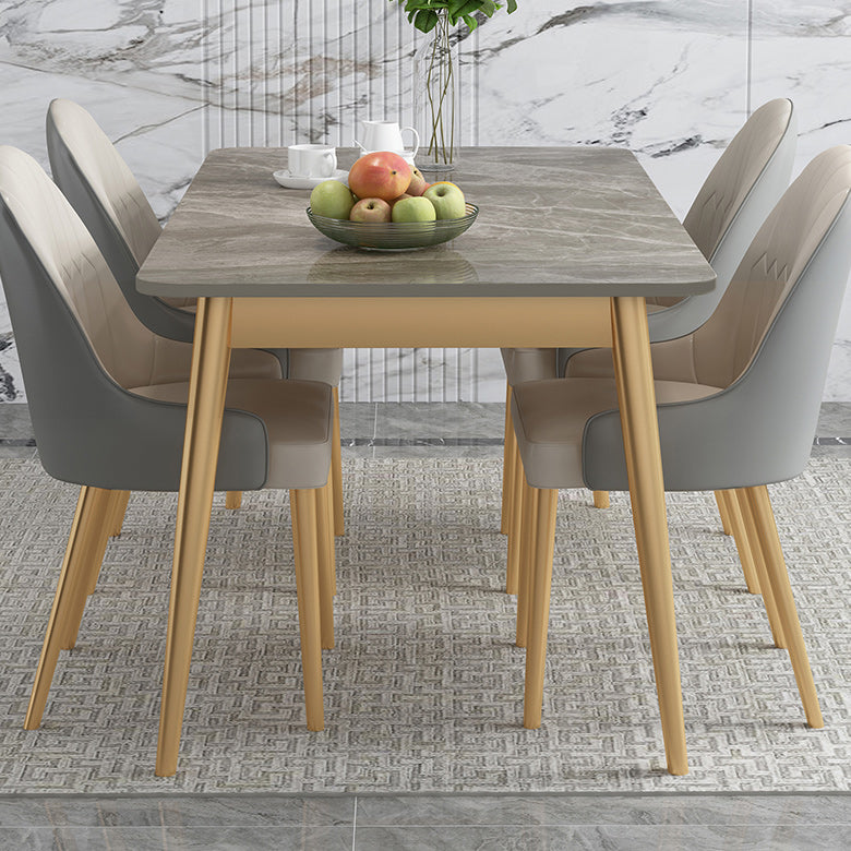 Luxe gesinterde stenen eettafel rechthoek grijze boventafel met metalen 4 poten